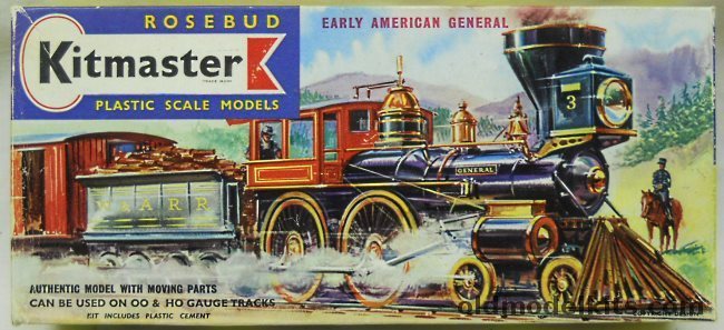 Rosebud Kitmaster 1/87 American General Steam Locomotive and Tender of Civil War Fame - HO Scale, 3 plastic model kit